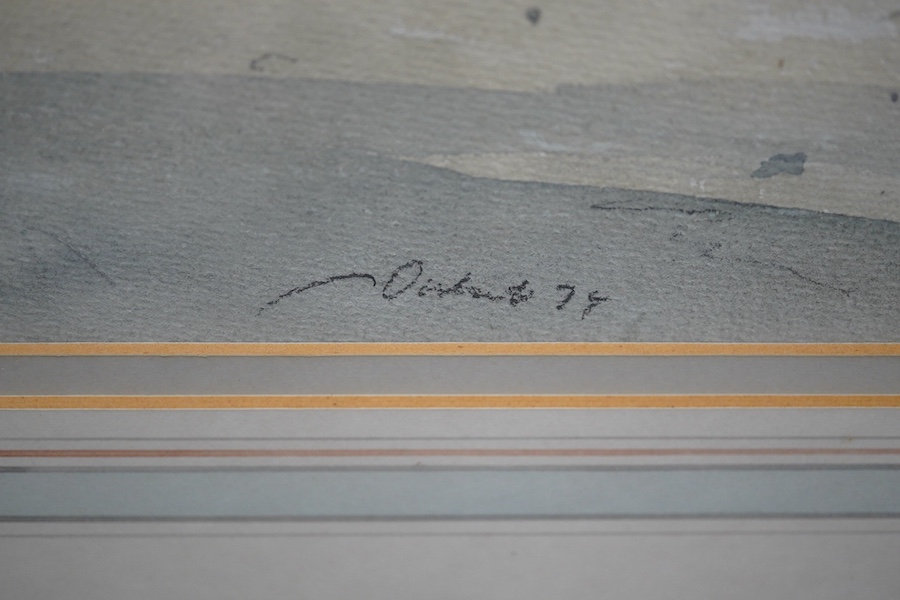 Stanley Orchart (1920-2005), ‘Burnham Quay’, signed and dated '74, gallery label verso, watercolour, 36 x 49cm